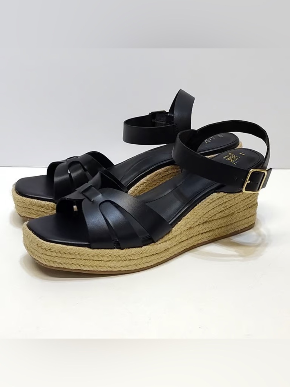 Black Espadrille Wedge Sandals with Ankle Strap